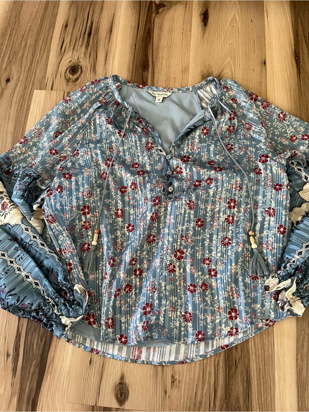 Frye and Co. Floral Print Ruffle Blouse Women's Size M